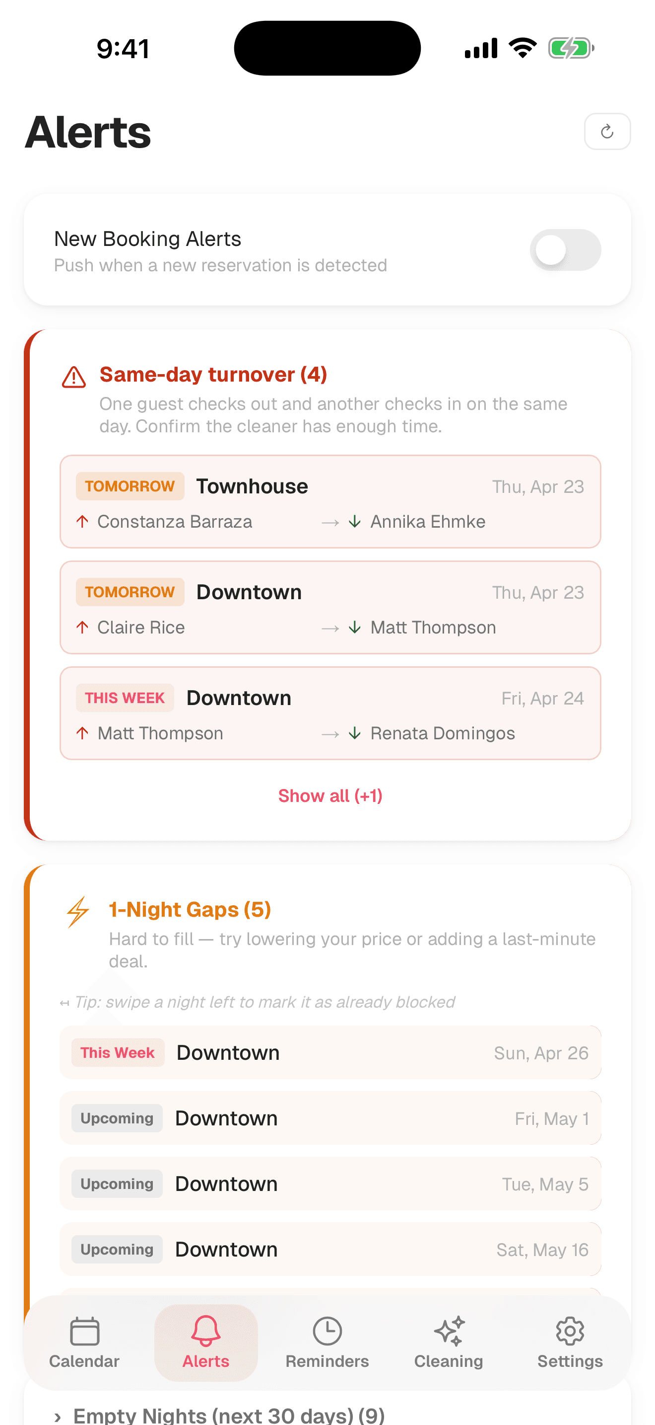 Empty-night alerts